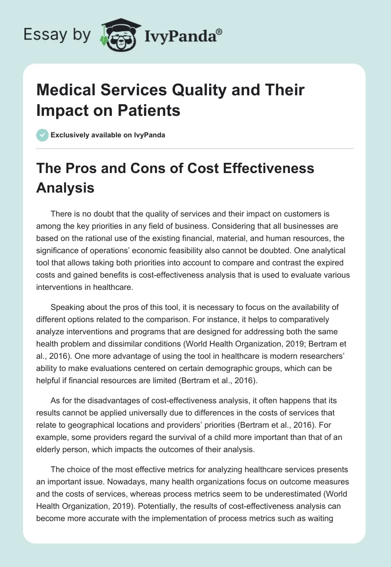 Medical Services Quality and Their Impact on Patients. Page 1