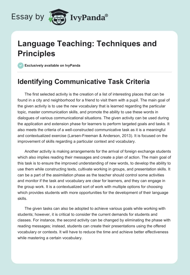 Language Teaching: Techniques and Principles. Page 1