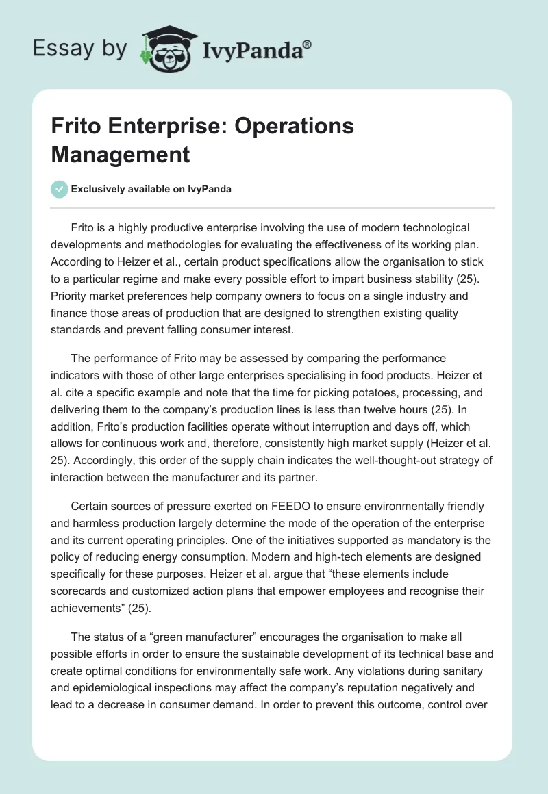 Frito Enterprise: Operations Management. Page 1