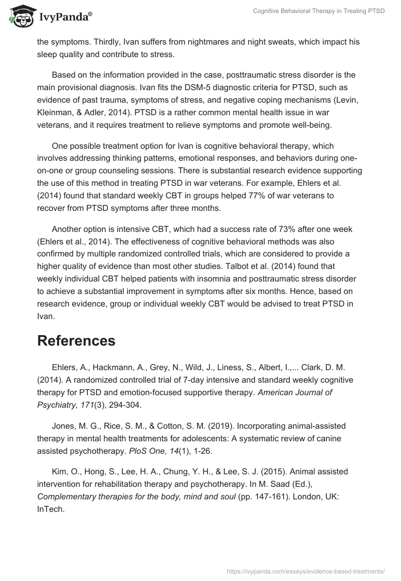 Cognitive Behavioral Therapy in Treating PTSD. Page 2