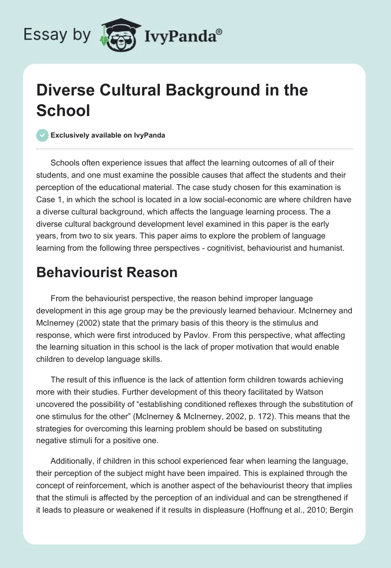 Diverse Cultural Background in the School. Page 1