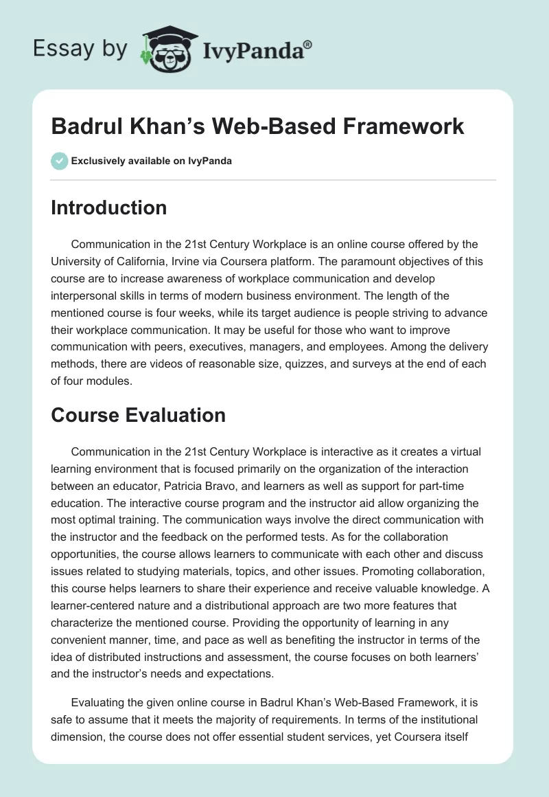 Badrul Khan’s Web-Based Framework. Page 1