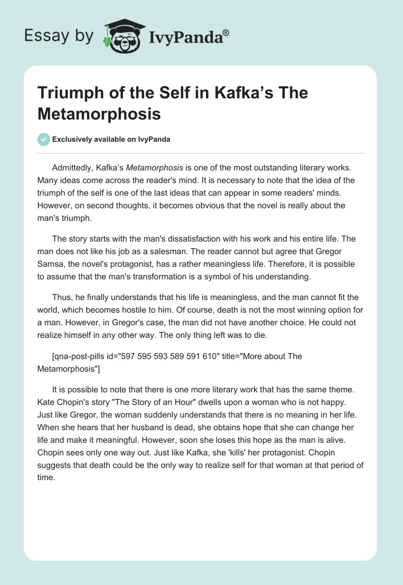 Triumph of the Self in Kafka’s "The Metamorphosis". Page 1