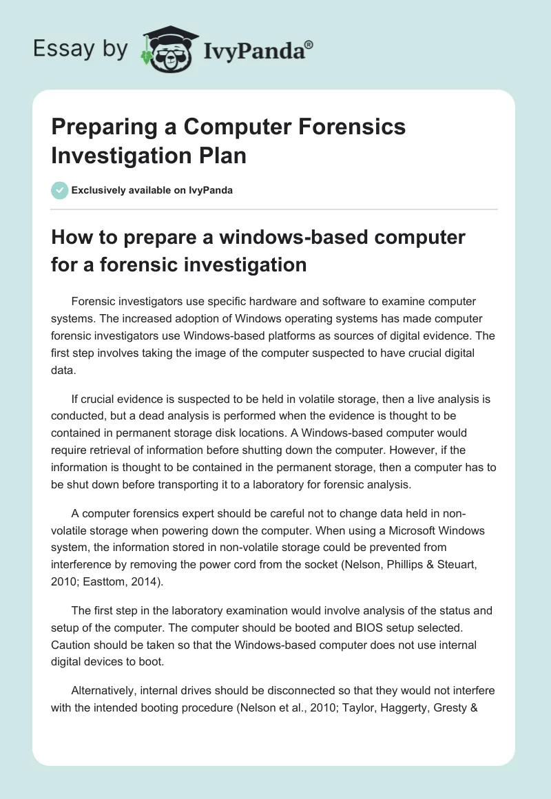 Preparing a Computer Forensics Investigation Plan. Page 1