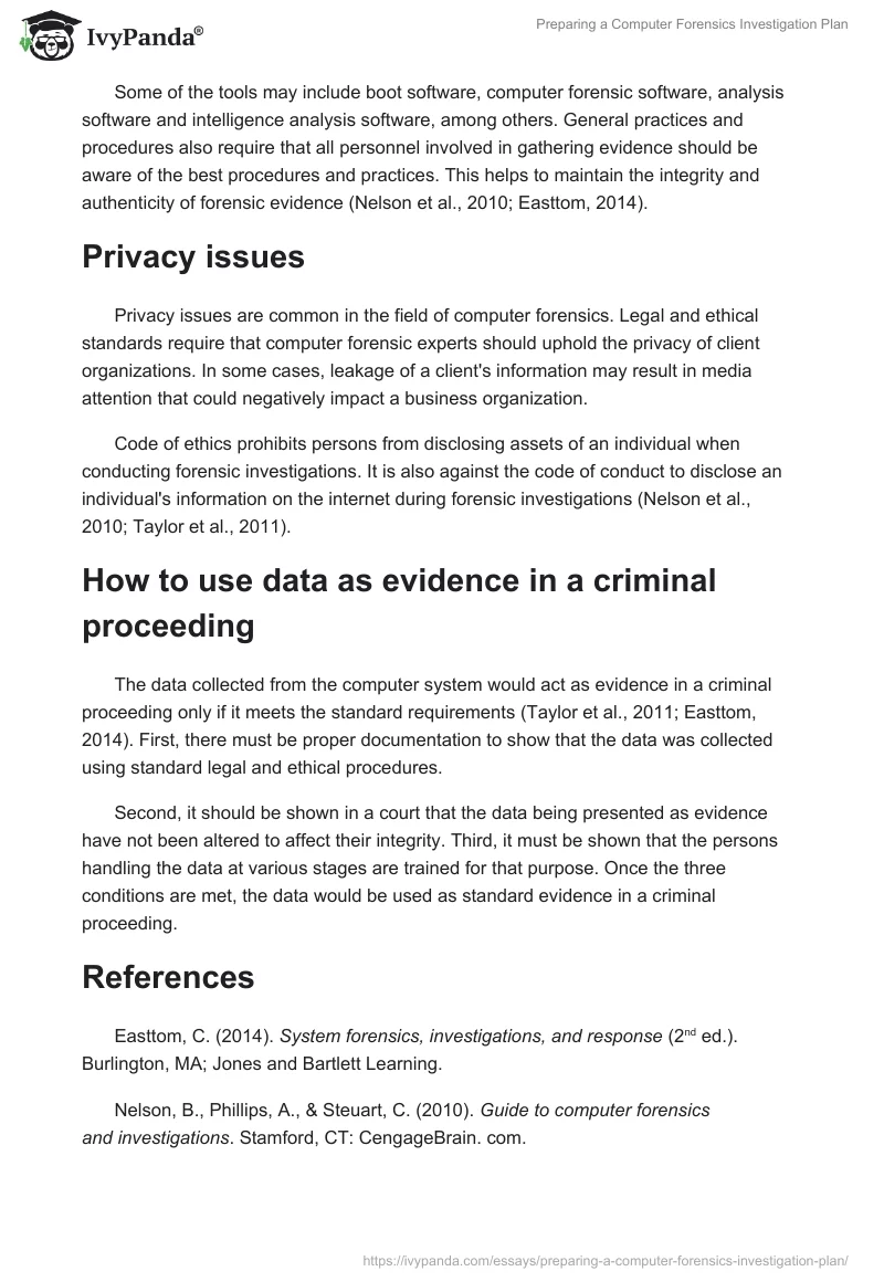 Preparing a Computer Forensics Investigation Plan. Page 3