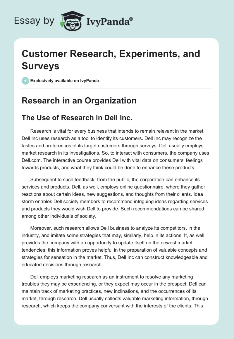 Customer Research, Experiments, and Surveys. Page 1