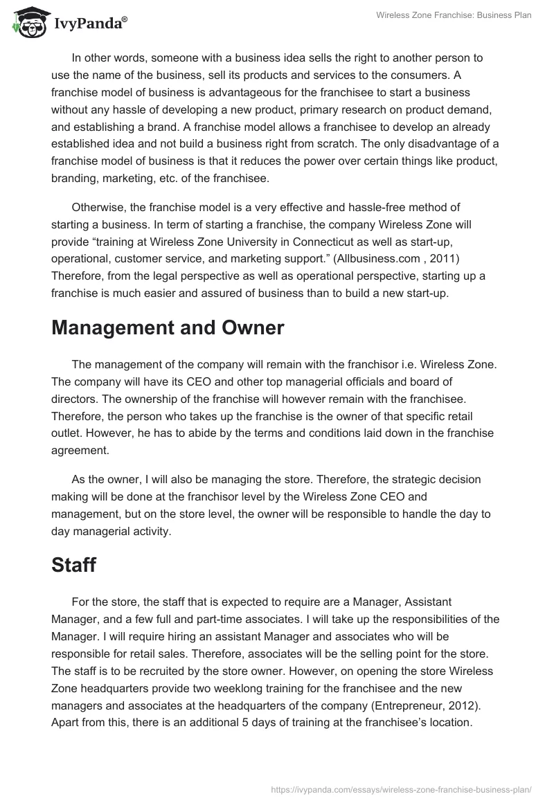 Wireless Zone Franchise: Business Plan. Page 2