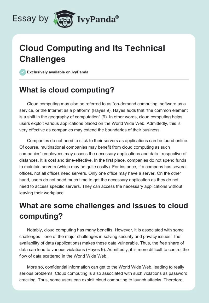 Cloud Computing and Its Technical Challenges. Page 1
