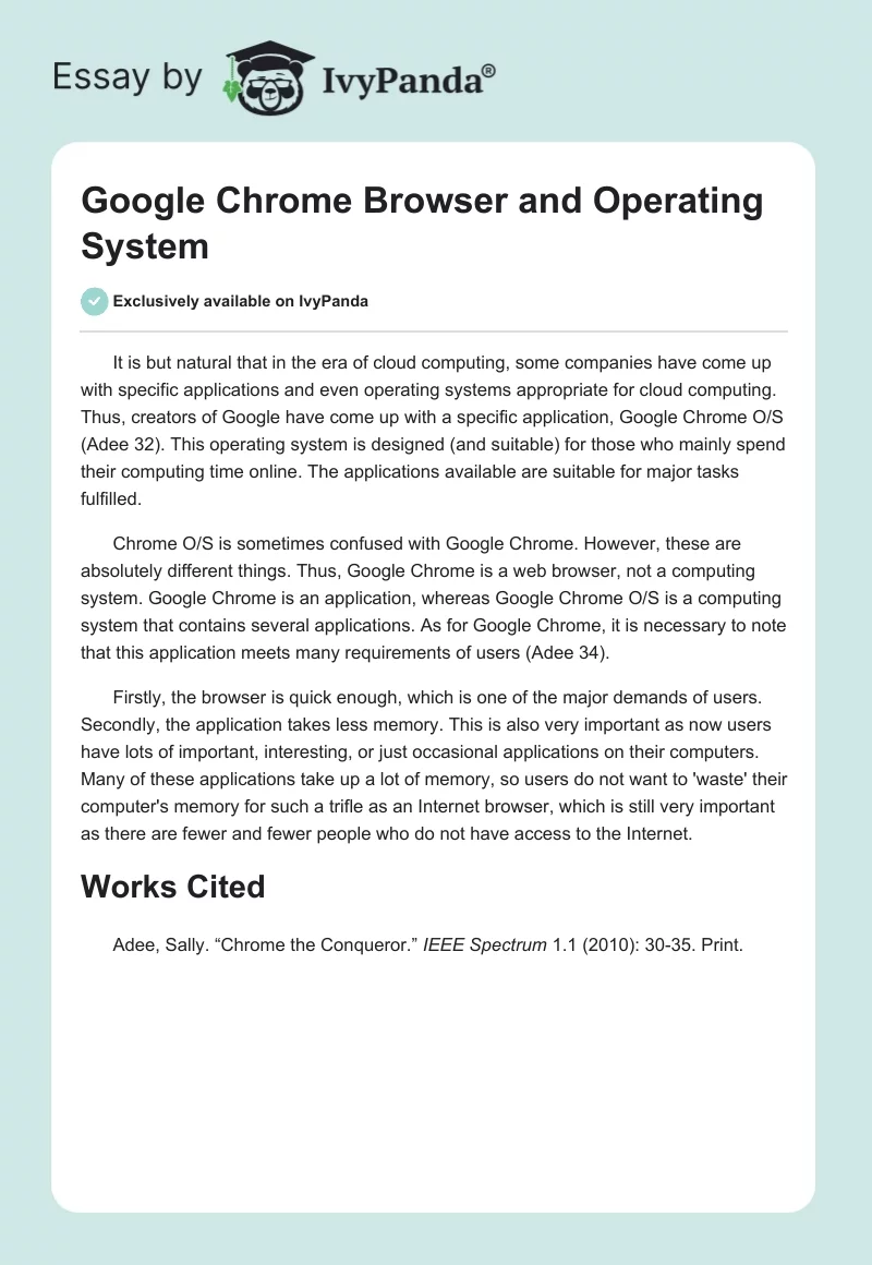 Google Chrome Browser and Operating System. Page 1