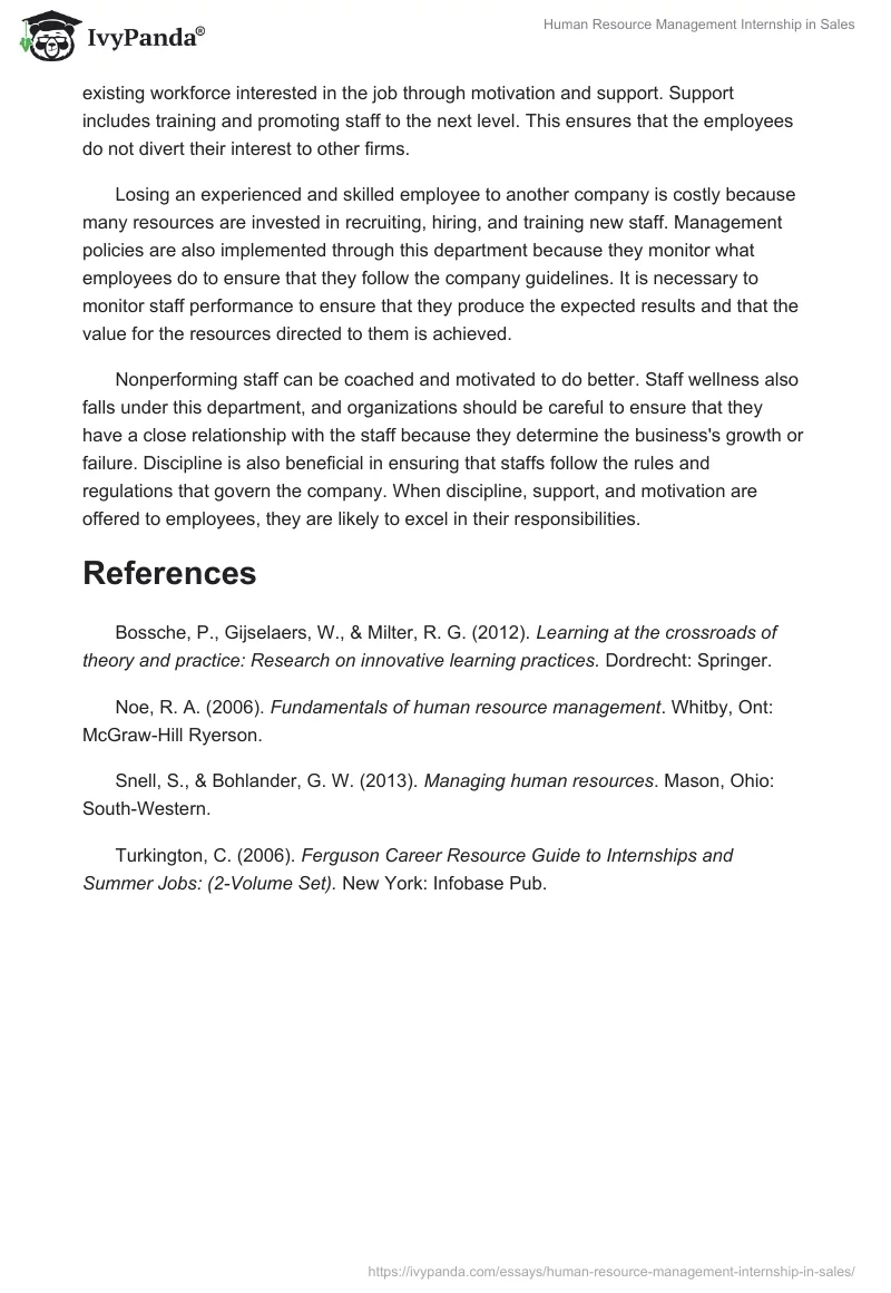 Human Resource Management Internship in Sales. Page 5