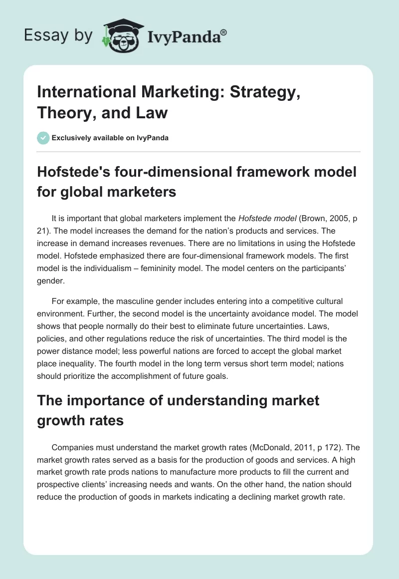 International Marketing: Strategy, Theory, and Law. Page 1