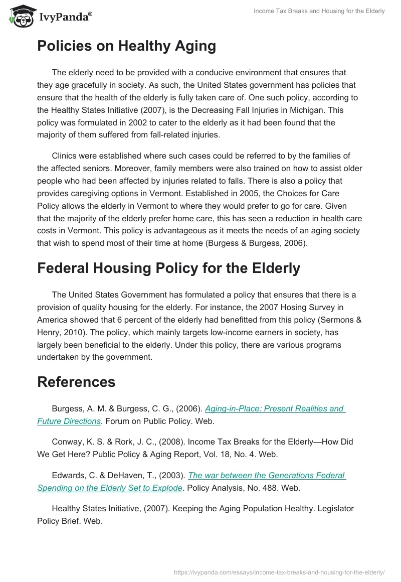 Income Tax Breaks and Housing for the Elderly. Page 2