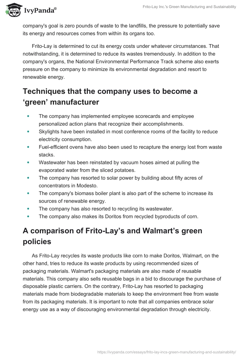Frito-Lay Inc.'s Green Manufacturing and Sustainability. Page 2