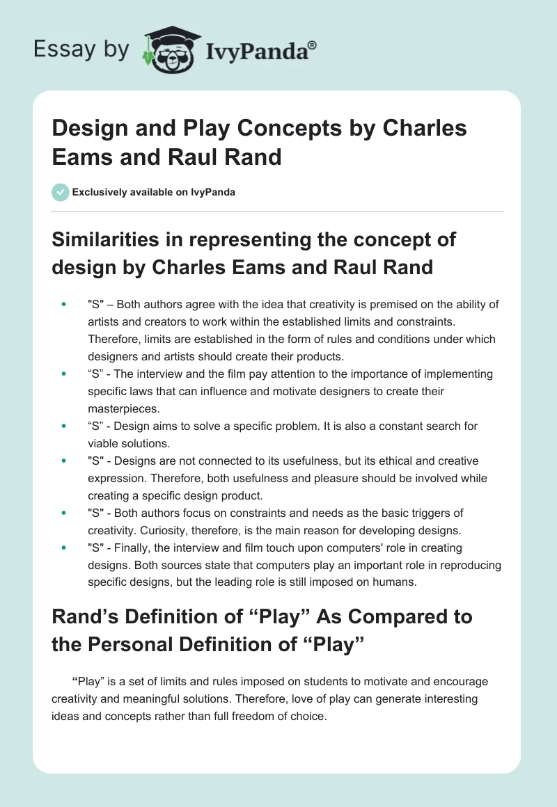 Design and Play Concepts by Charles Eams and Raul Rand. Page 1