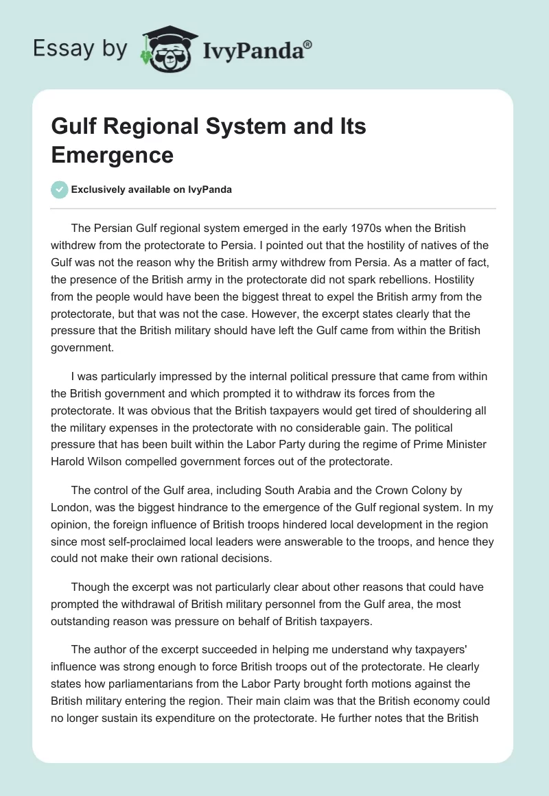 Gulf Regional System and Its Emergence. Page 1