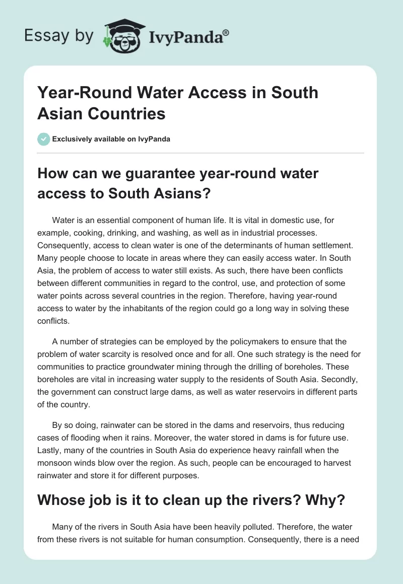 Year-Round Water Access in South Asian Countries. Page 1