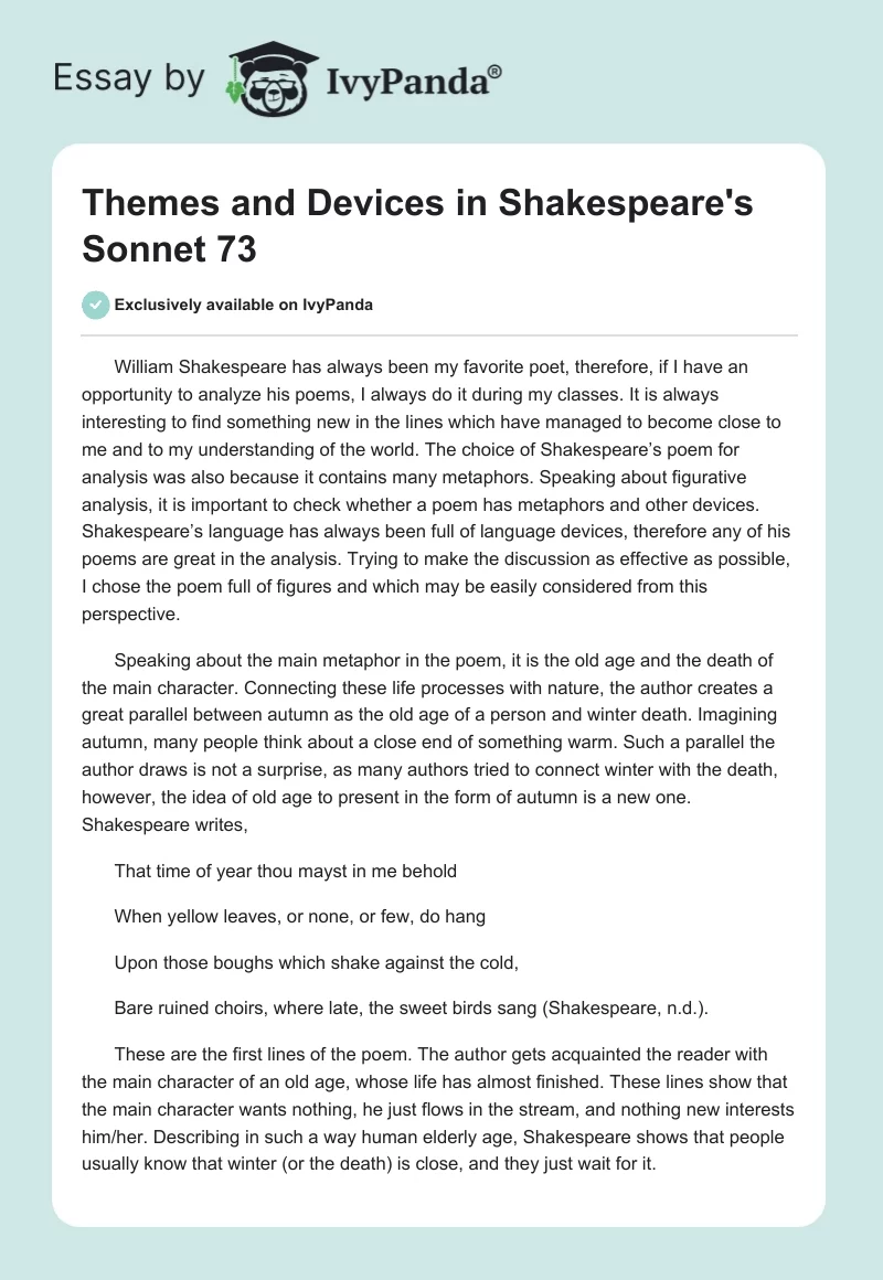 Themes and Devices in Shakespeare's "Sonnet 73". Page 1