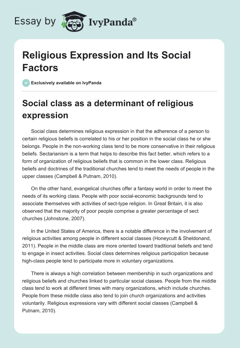 Religious Expression and Its Social Factors. Page 1