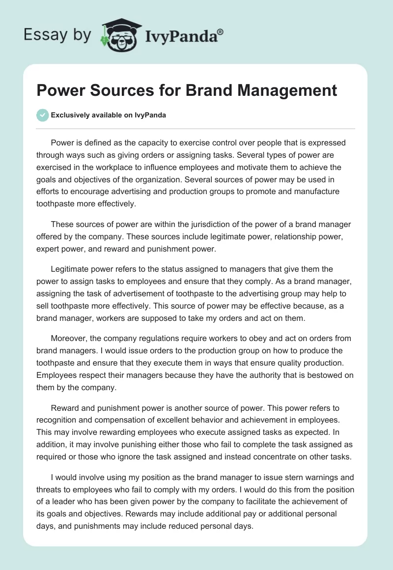 Power Sources for Brand Management. Page 1