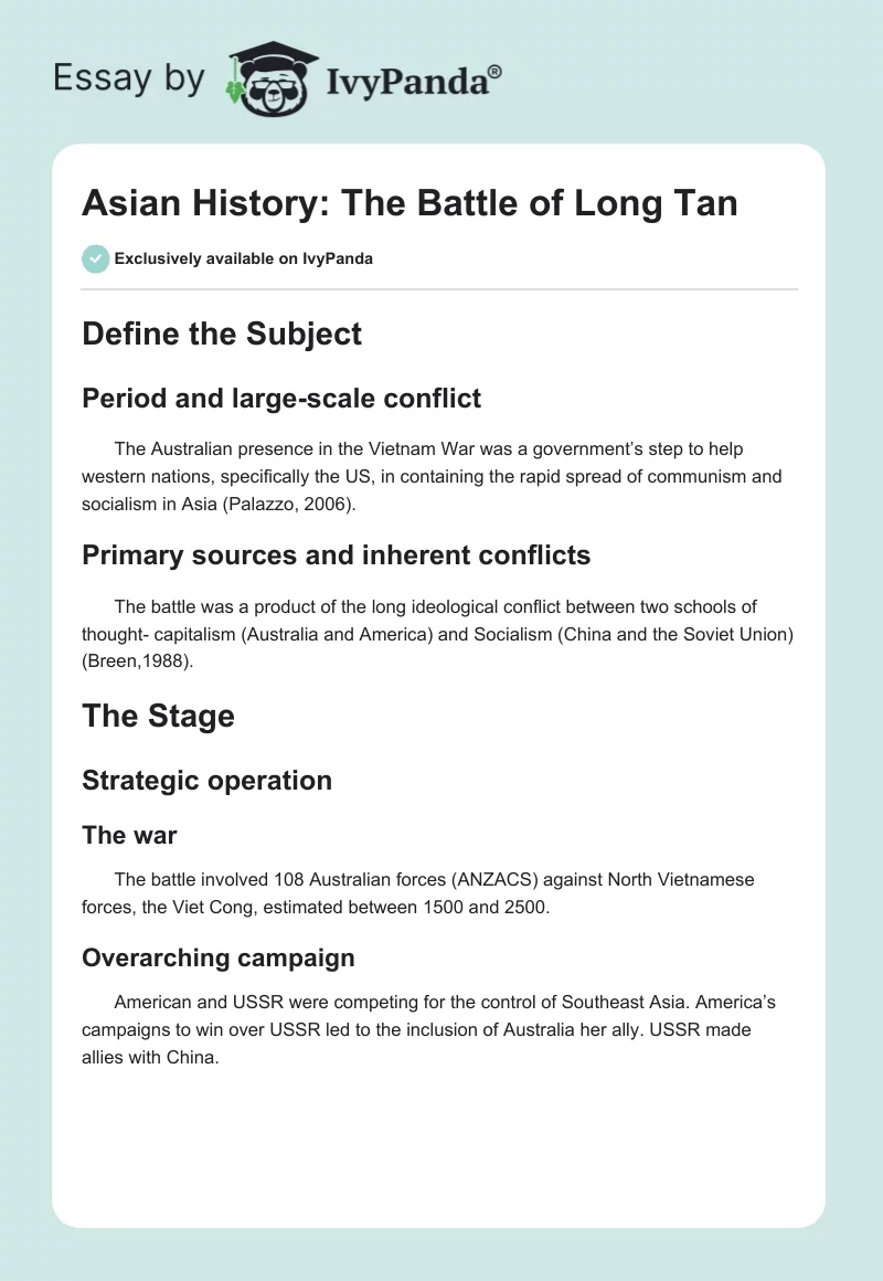 Asian History: The Battle of Long Tan. Page 1