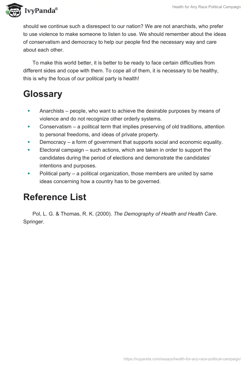 "Health for Any Race" Political Campaign. Page 2