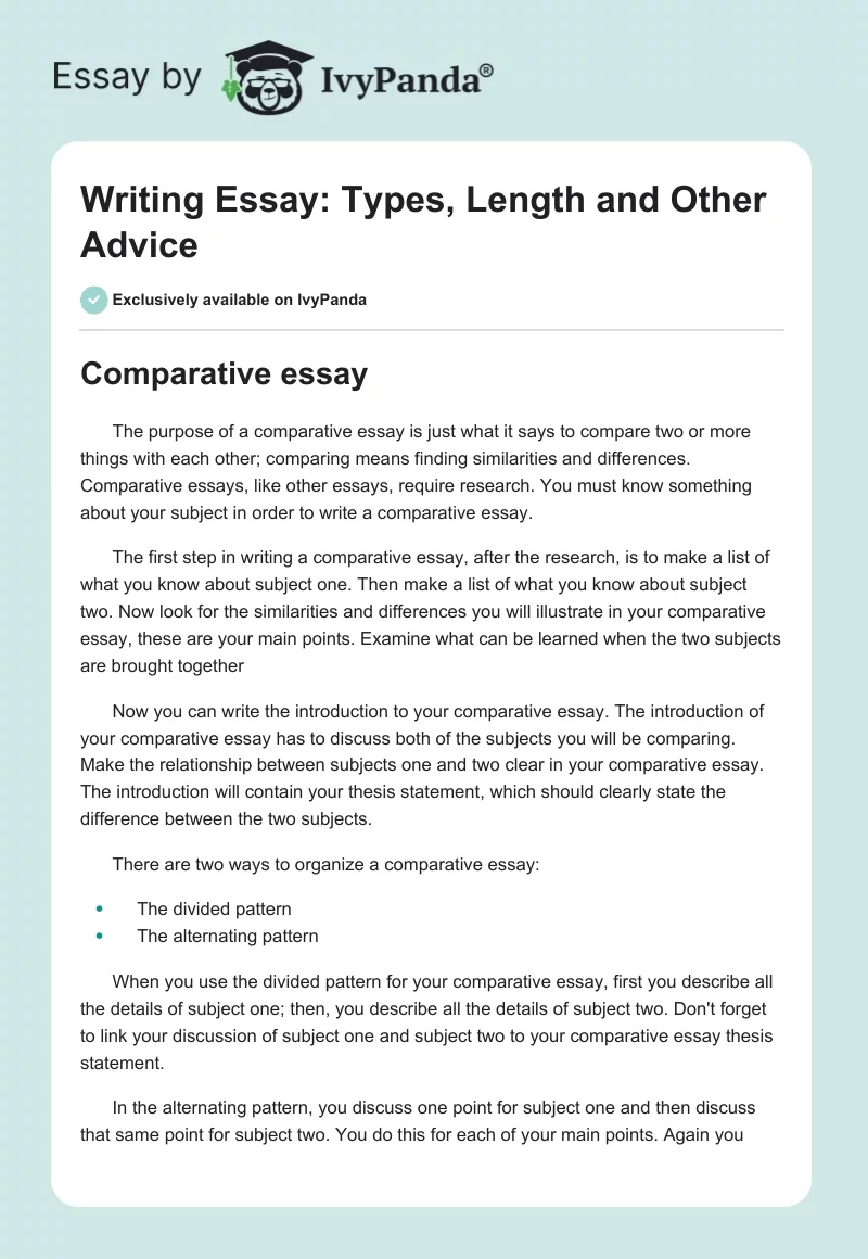 Writing Essay: Types, Length and Other Advice. Page 1