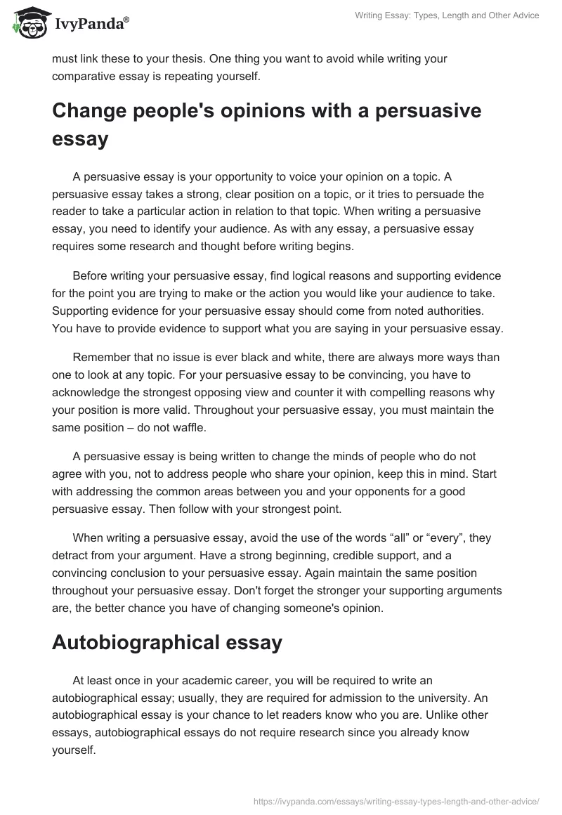 Writing Essay: Types, Length and Other Advice. Page 2