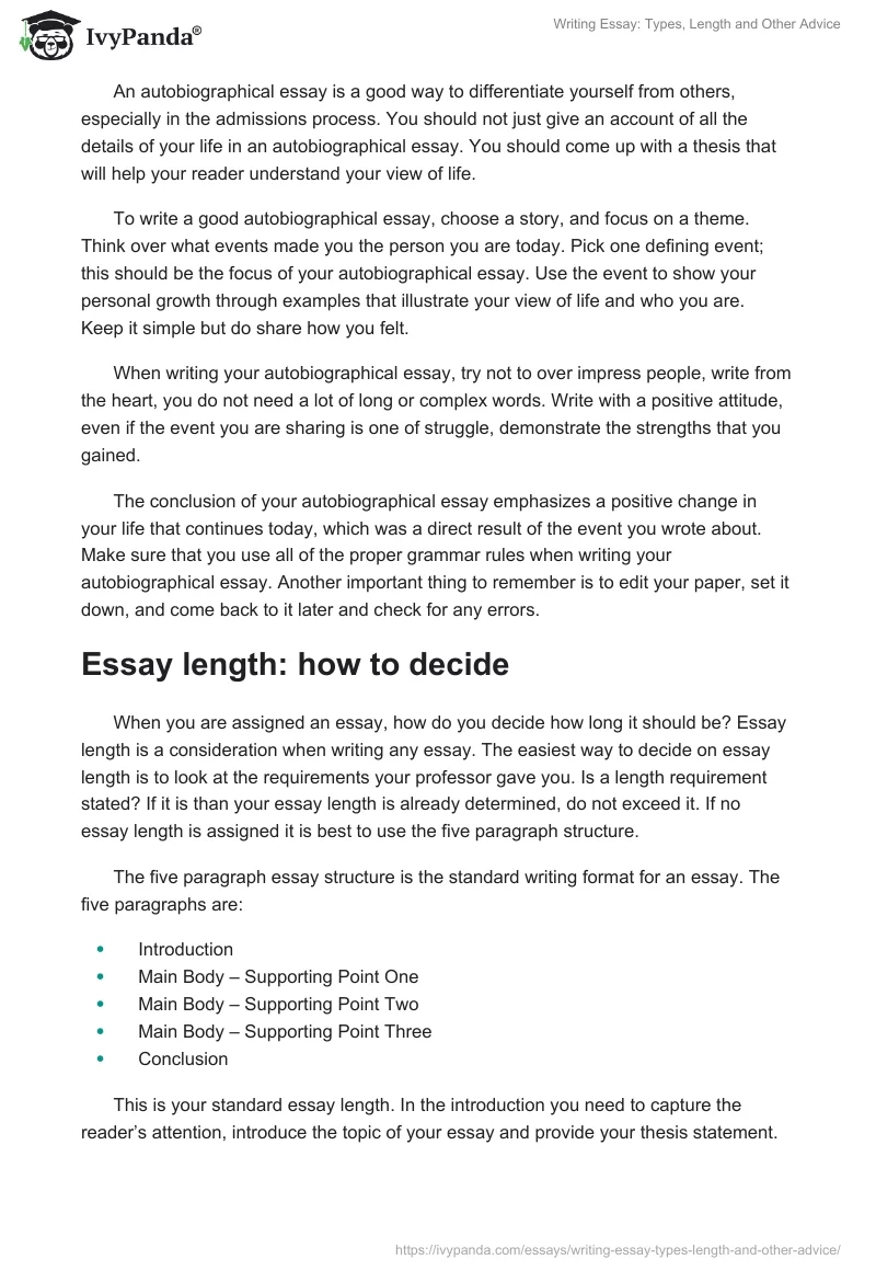 Writing Essay: Types, Length and Other Advice. Page 3