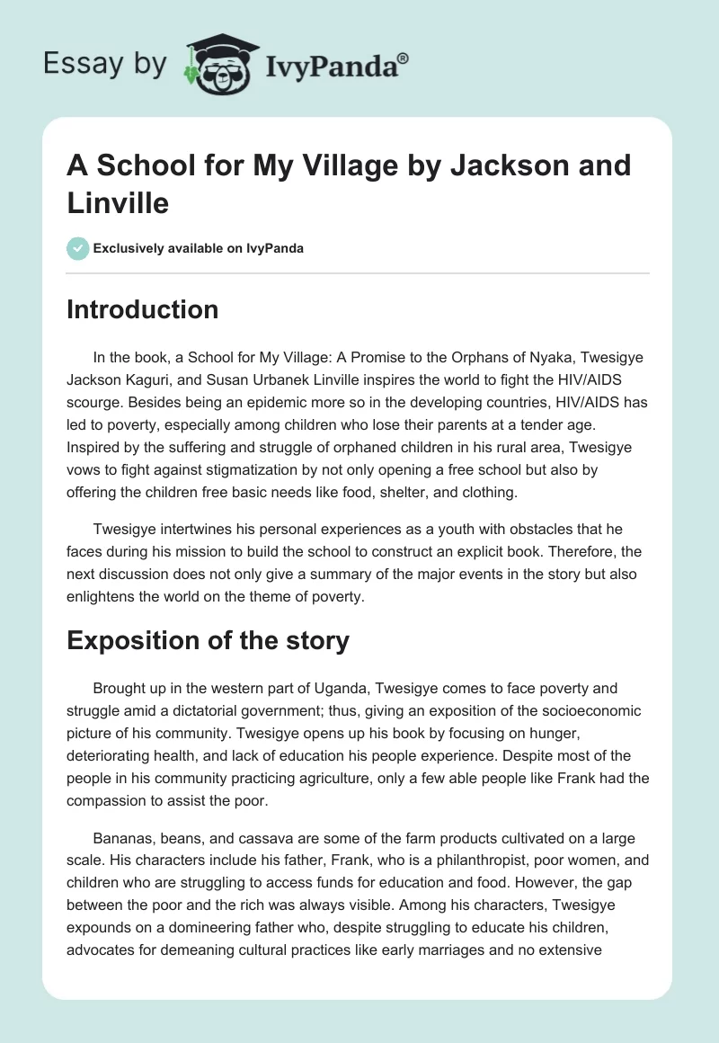 "A School for My Village" by Jackson and Linville. Page 1