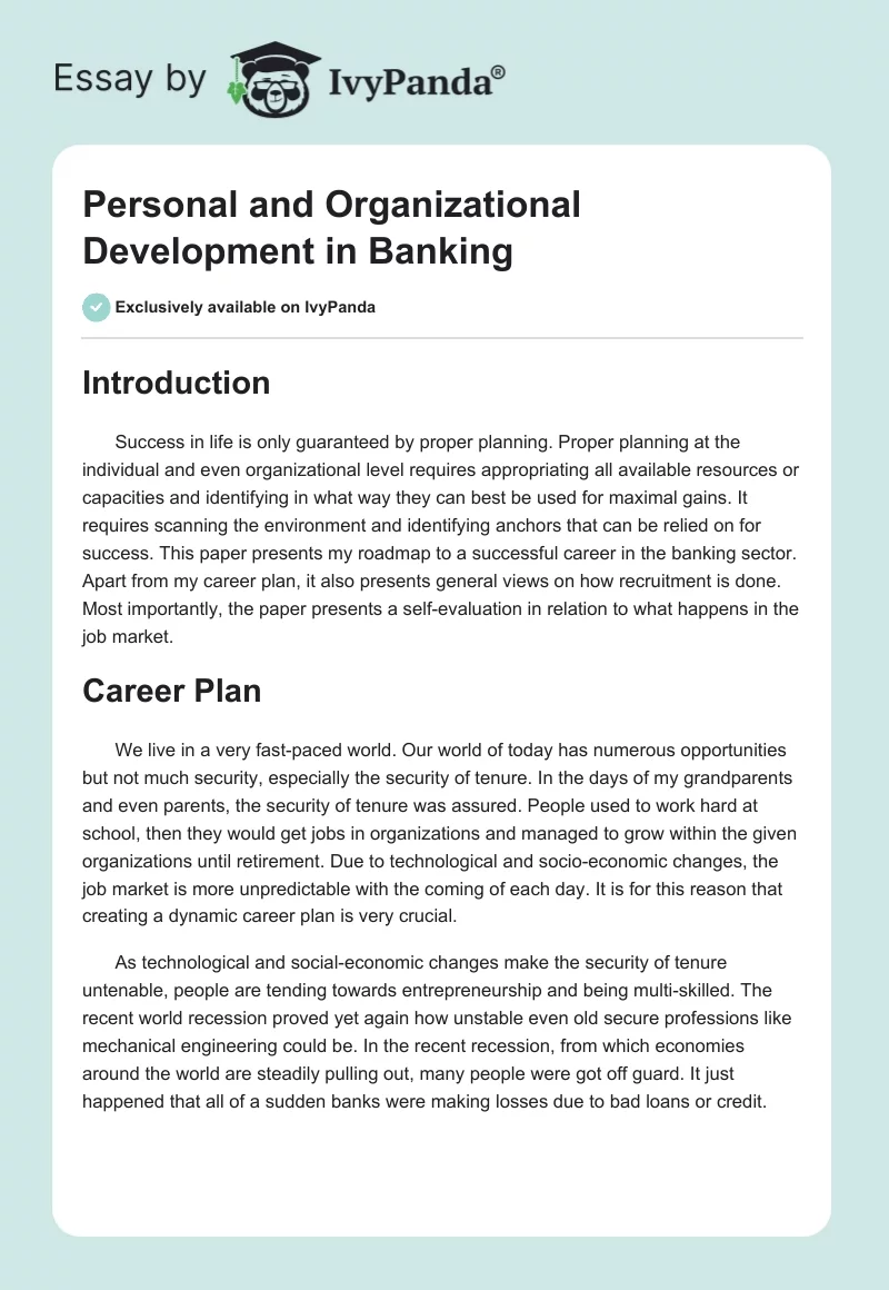 Personal and Organizational Development in Banking. Page 1
