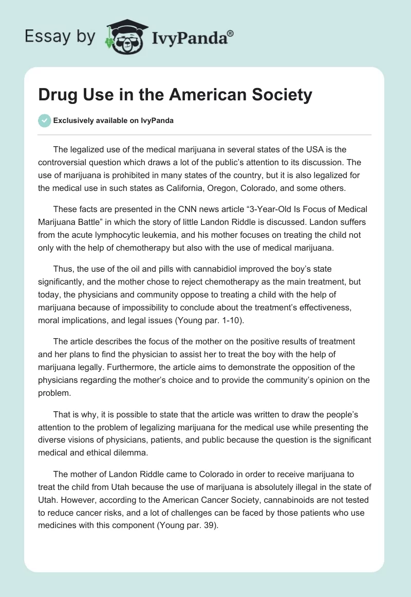 Drug Use in the American Society. Page 1