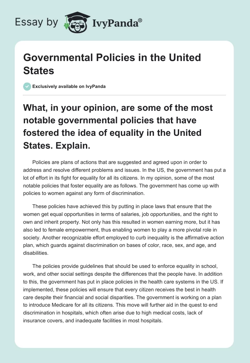 Governmental Policies in the United States. Page 1