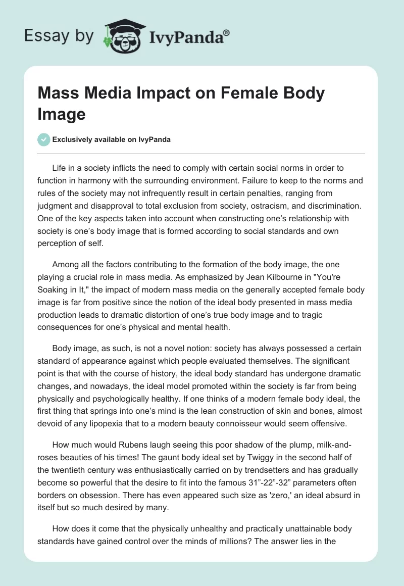 Mass Media Impact on Female Body Image. Page 1