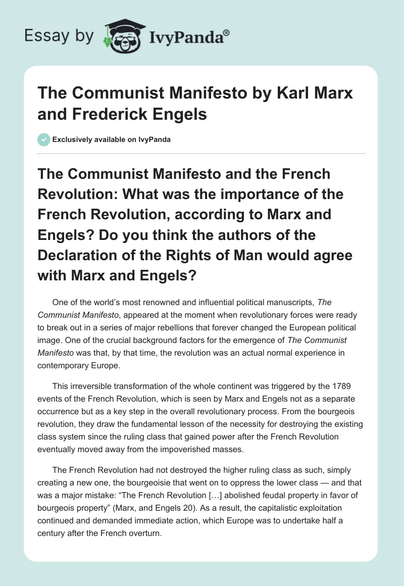"The Communist Manifesto" by Karl Marx and Frederick Engels. Page 1