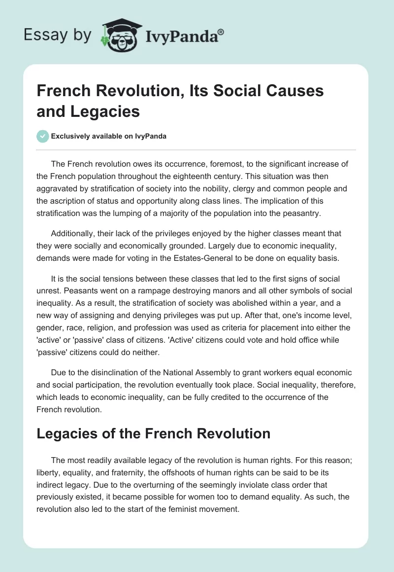 French Revolution, Its Social Causes and Legacies. Page 1
