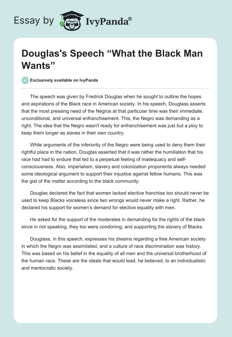 Douglas's Speech “What the Black Man Wants”. Page 1