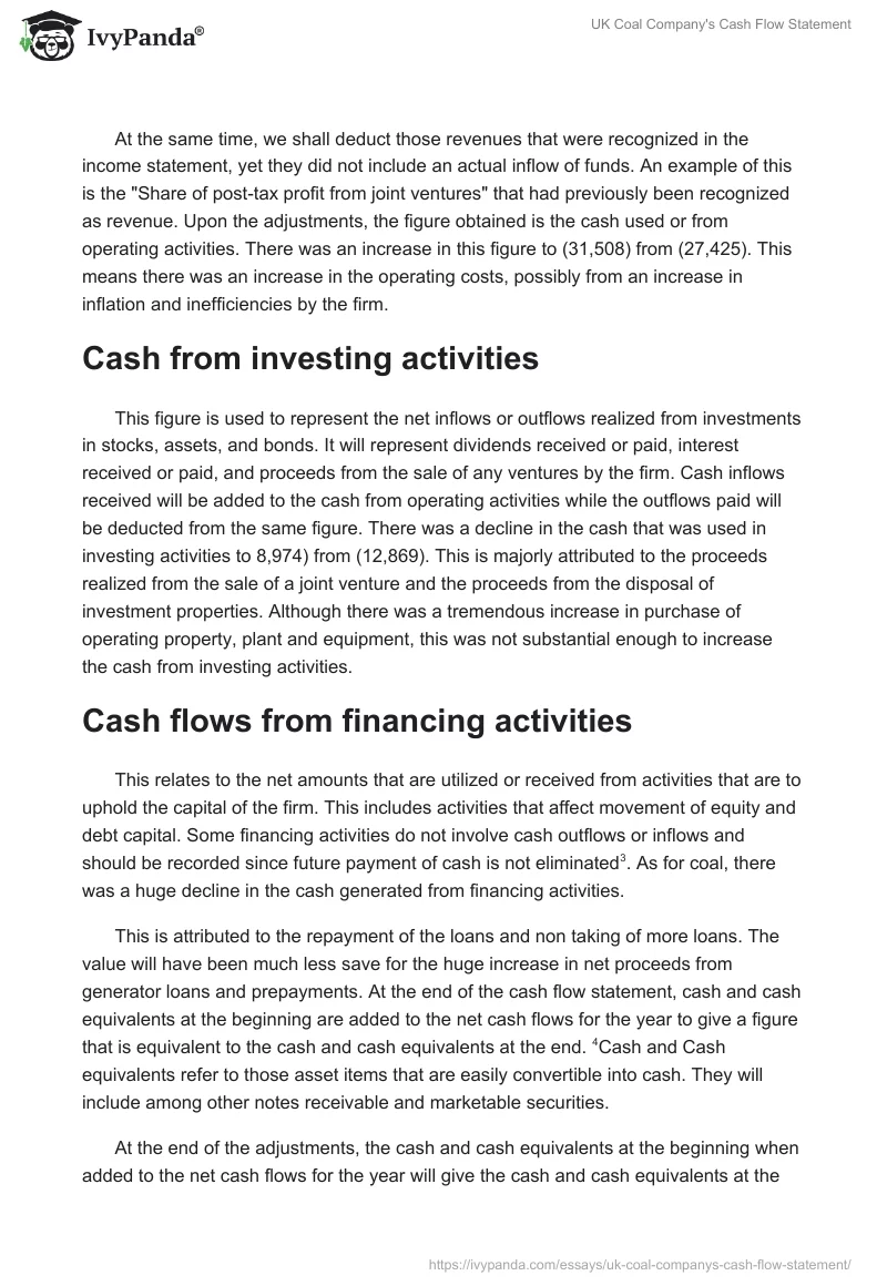 UK Coal Company's Cash Flow Statement. Page 2