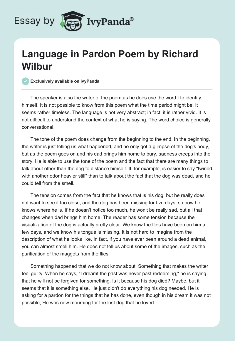 Language in "Pardon" Poem by Richard Wilbur. Page 1