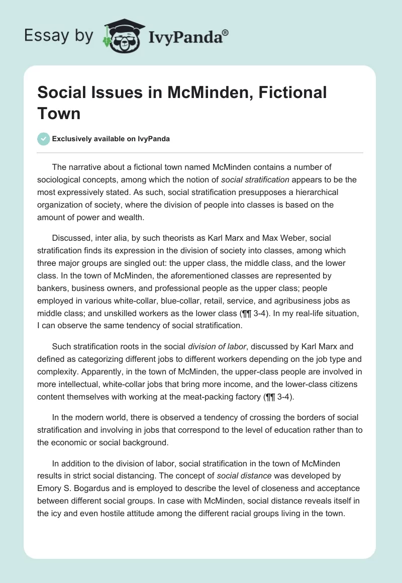 Social Issues in McMinden, Fictional Town. Page 1