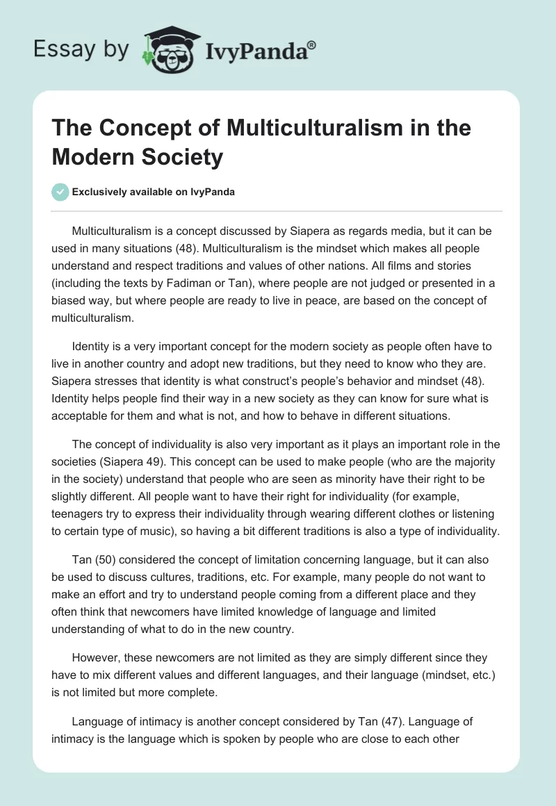 The Concept of Multiculturalism in the Modern Society. Page 1