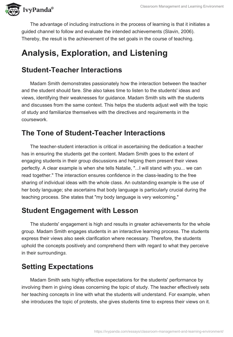 Classroom Management and Learning Environment. Page 2