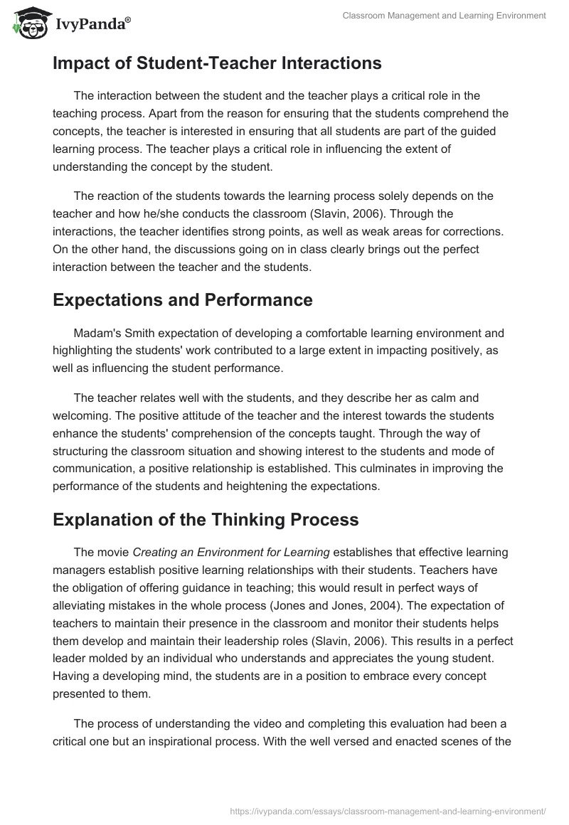 Classroom Management and Learning Environment. Page 4