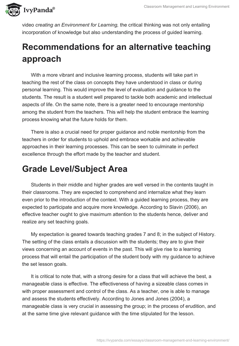 Classroom Management and Learning Environment. Page 5