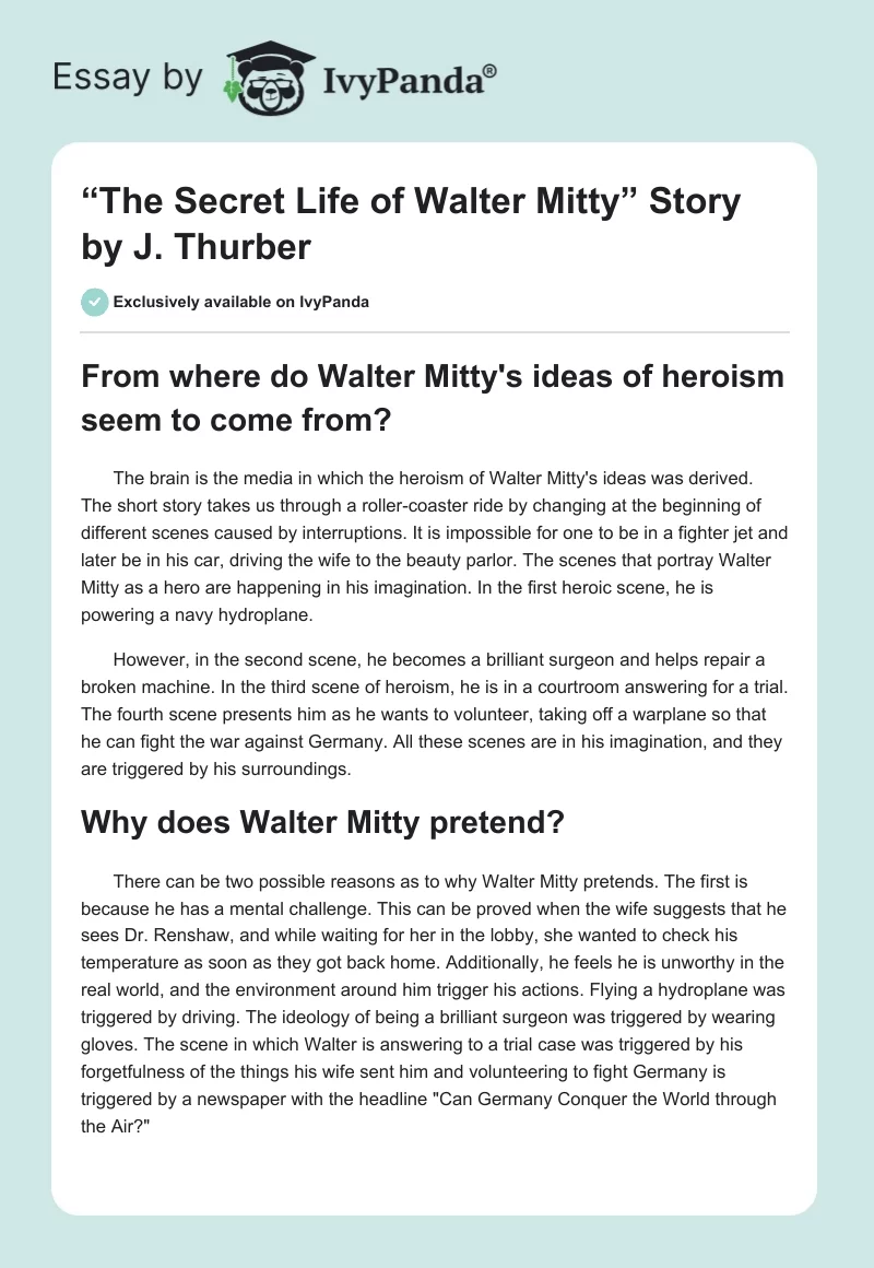 “The Secret Life of Walter Mitty” Story by J. Thurber. Page 1