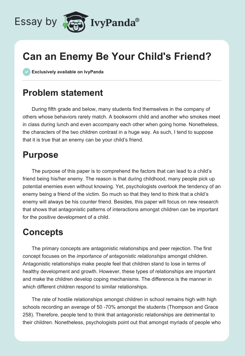 Can an Enemy Be Your Child's Friend?. Page 1