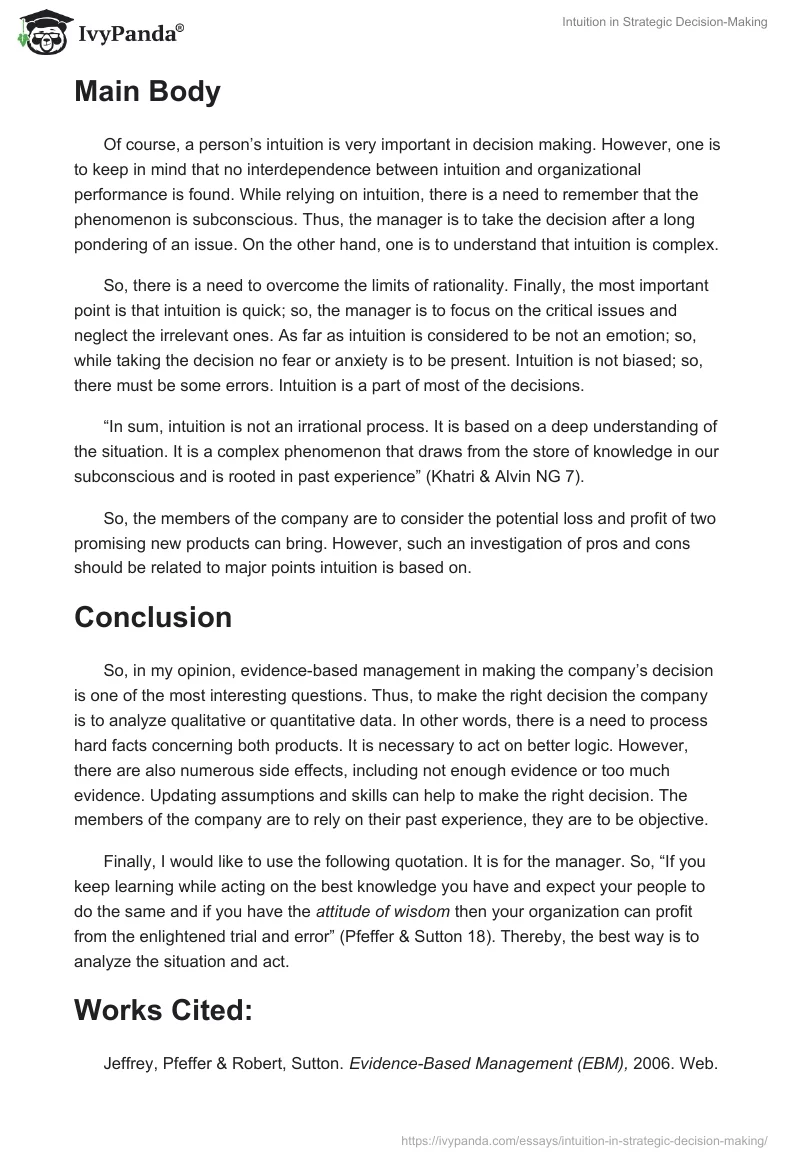 Intuition in Strategic Decision-Making. Page 2