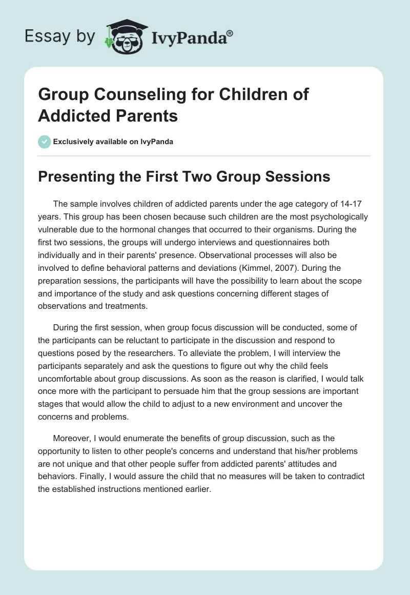 Group Counseling for Children of Addicted Parents. Page 1