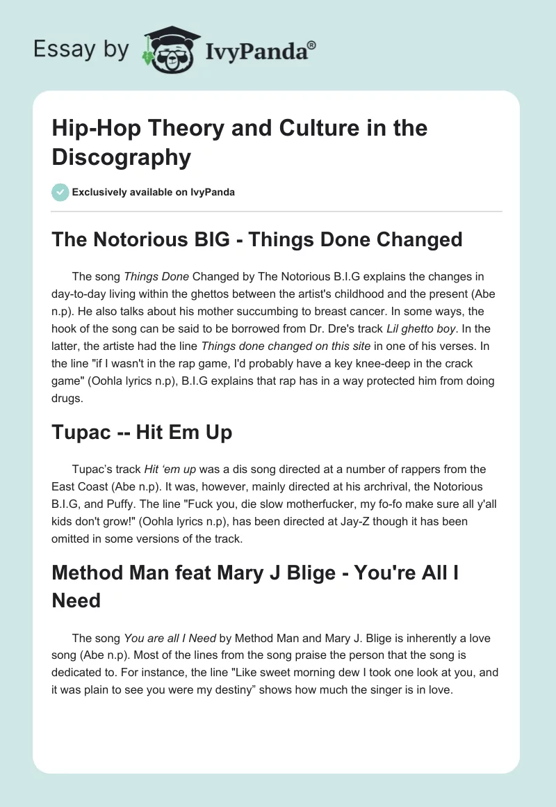 Hip-Hop Theory and Culture in the Discography. Page 1