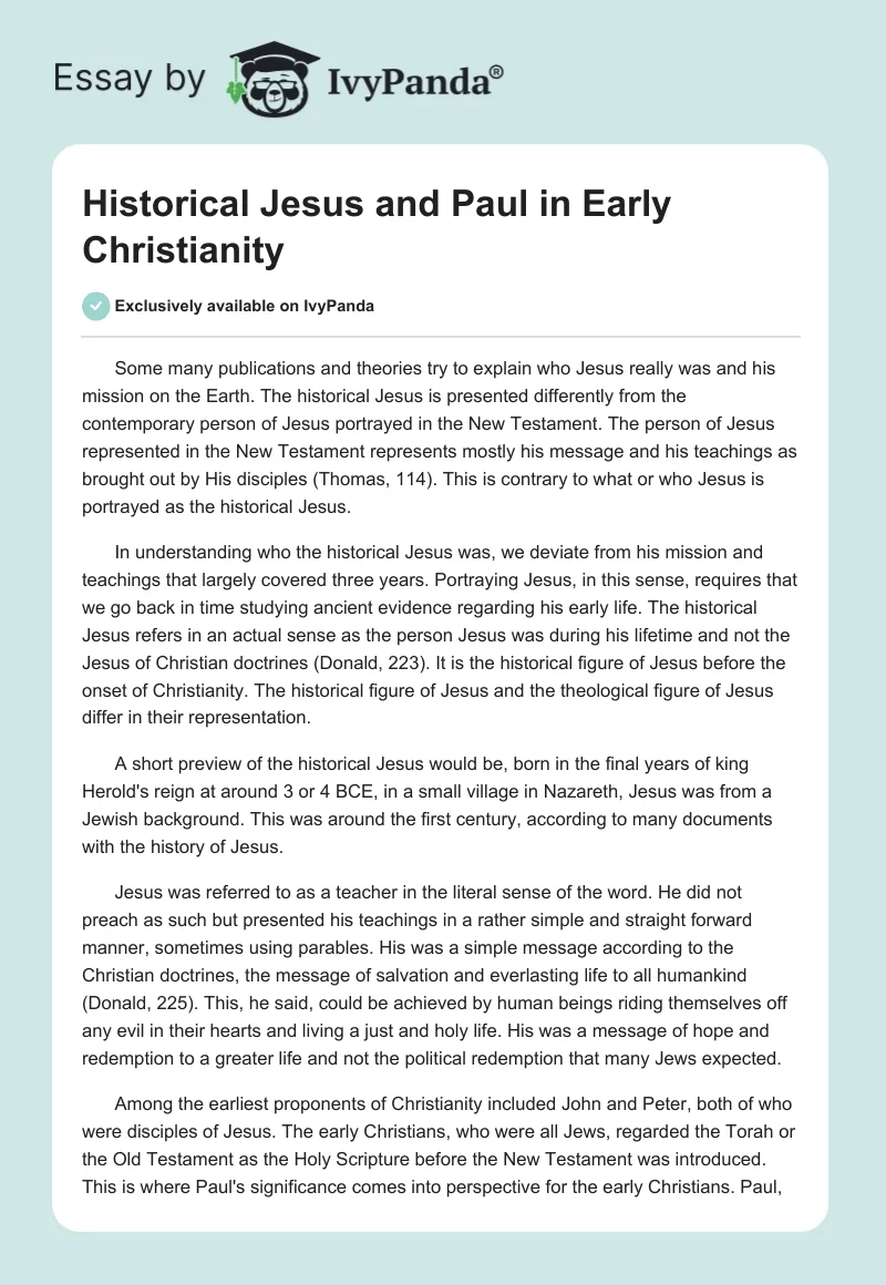 Historical Jesus and Paul in Early Christianity. Page 1