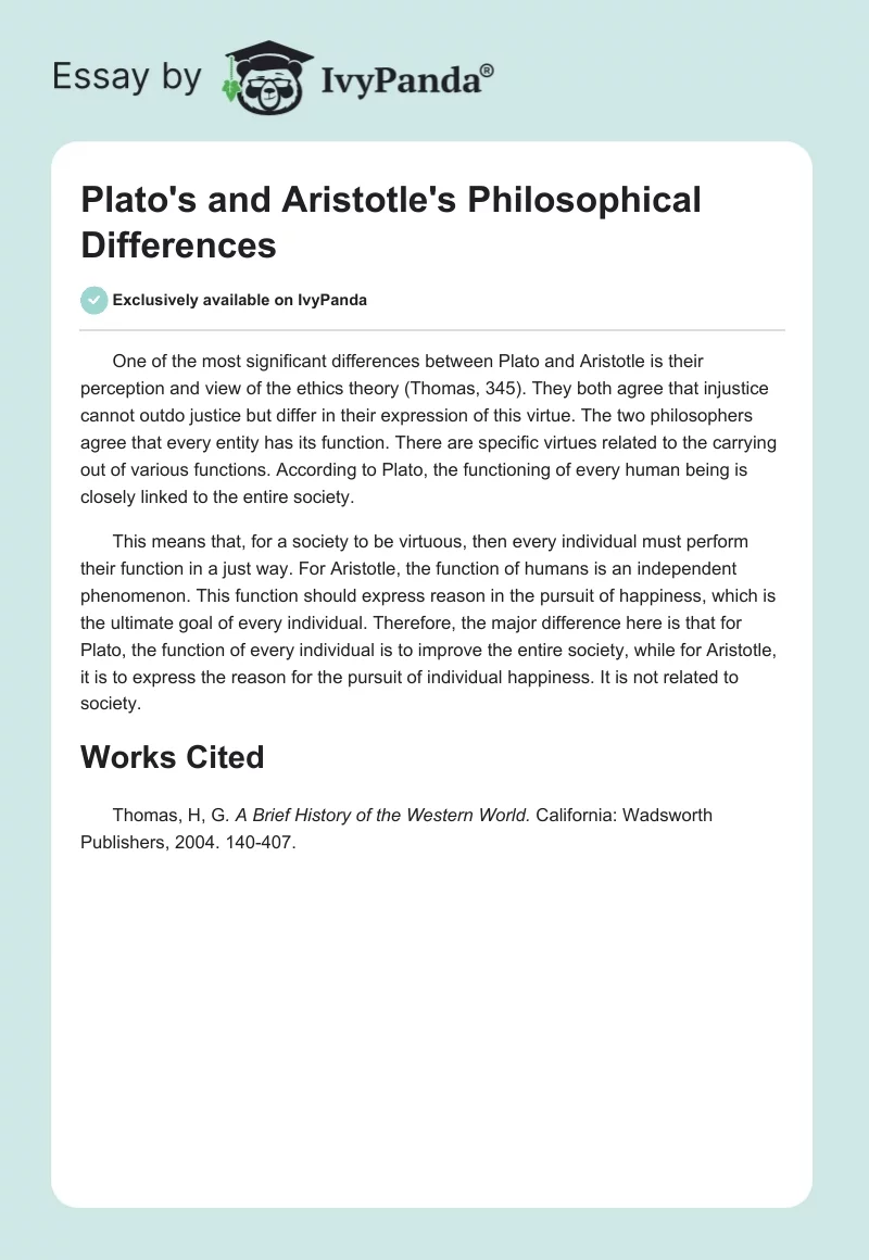 Plato's and Aristotle's Philosophical Differences. Page 1